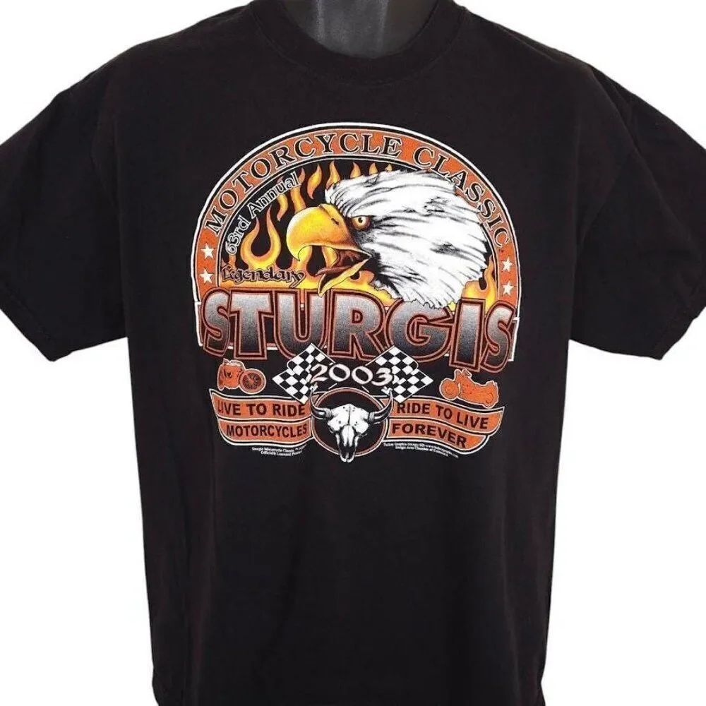 Vintage Sturgis T Shirt Mens Size Large Black Y2K 2003 Black Hills Rally Eagle